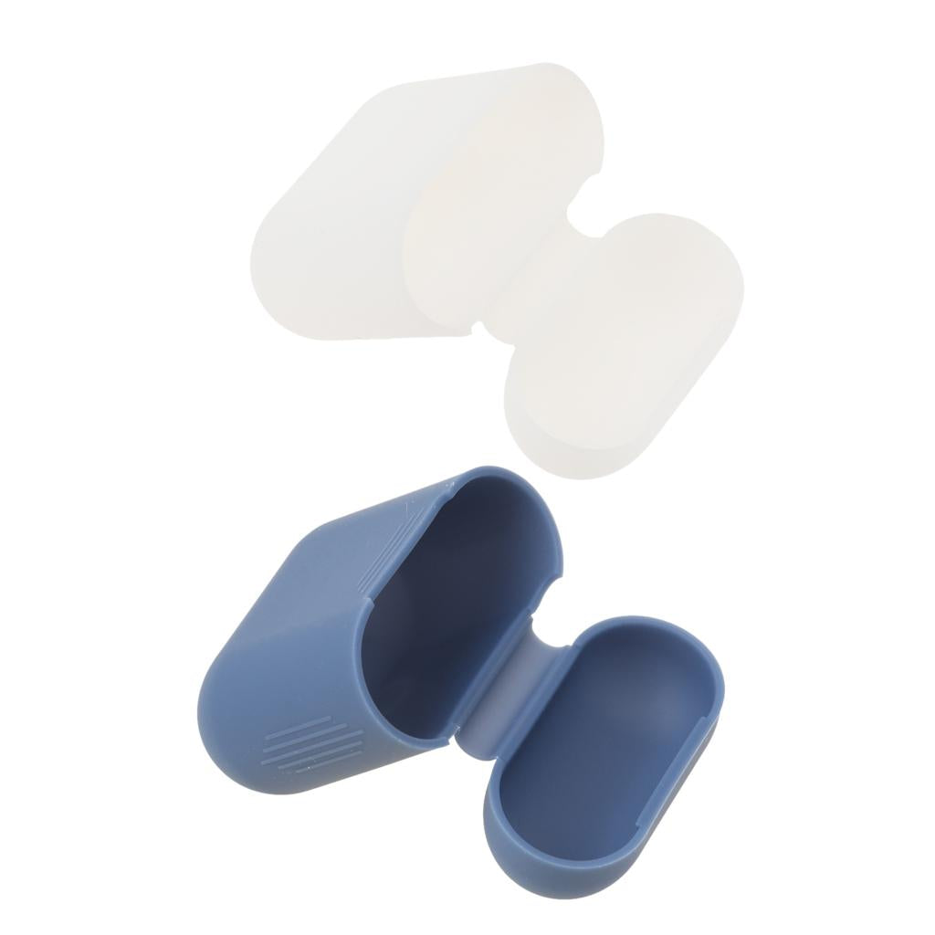 Clear+Blue Silicone Case Cover Skin Pouch for AirPods Earphones Charging Box