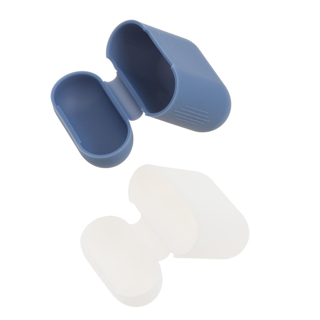 Clear+Blue Silicone Case Cover Skin Pouch for AirPods Earphones Charging Box