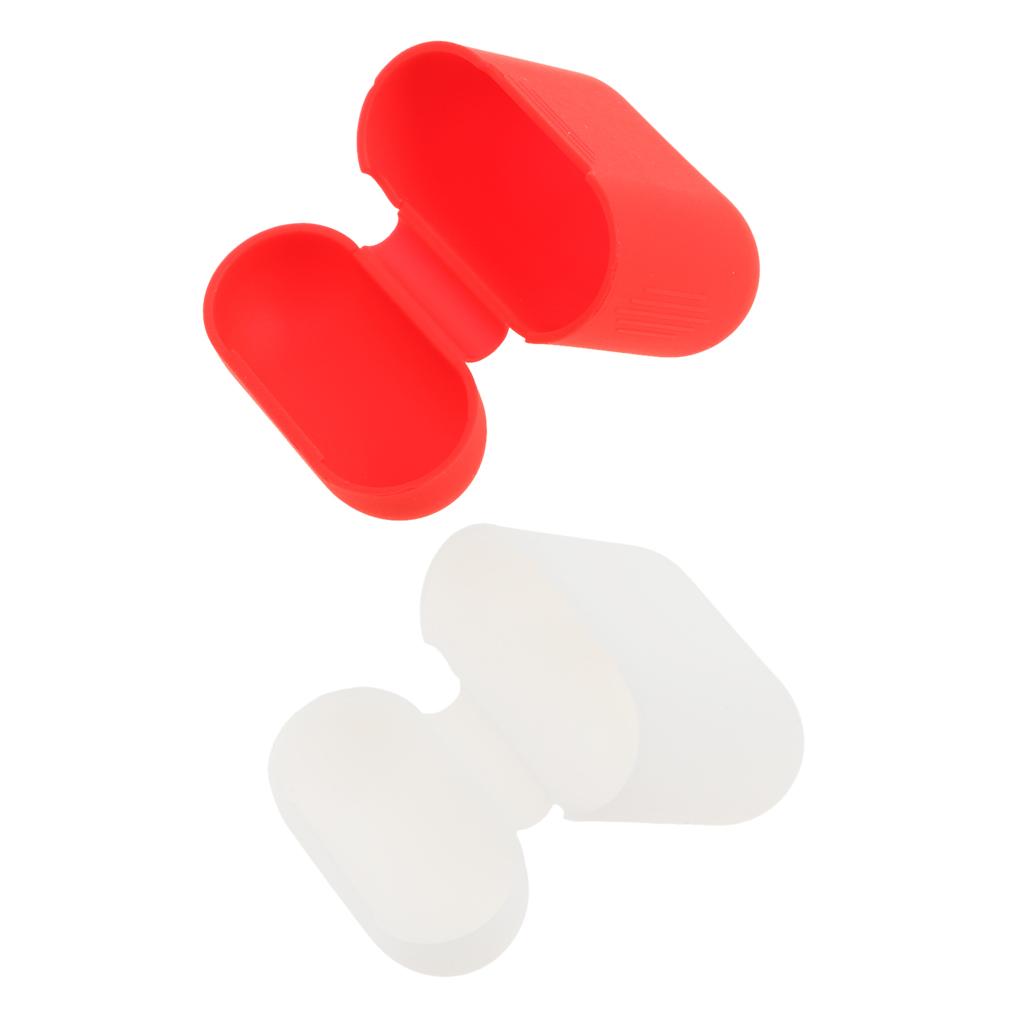 Clear+Red Silicone Case Cover Pouch for AirPods Earphones Charging Box