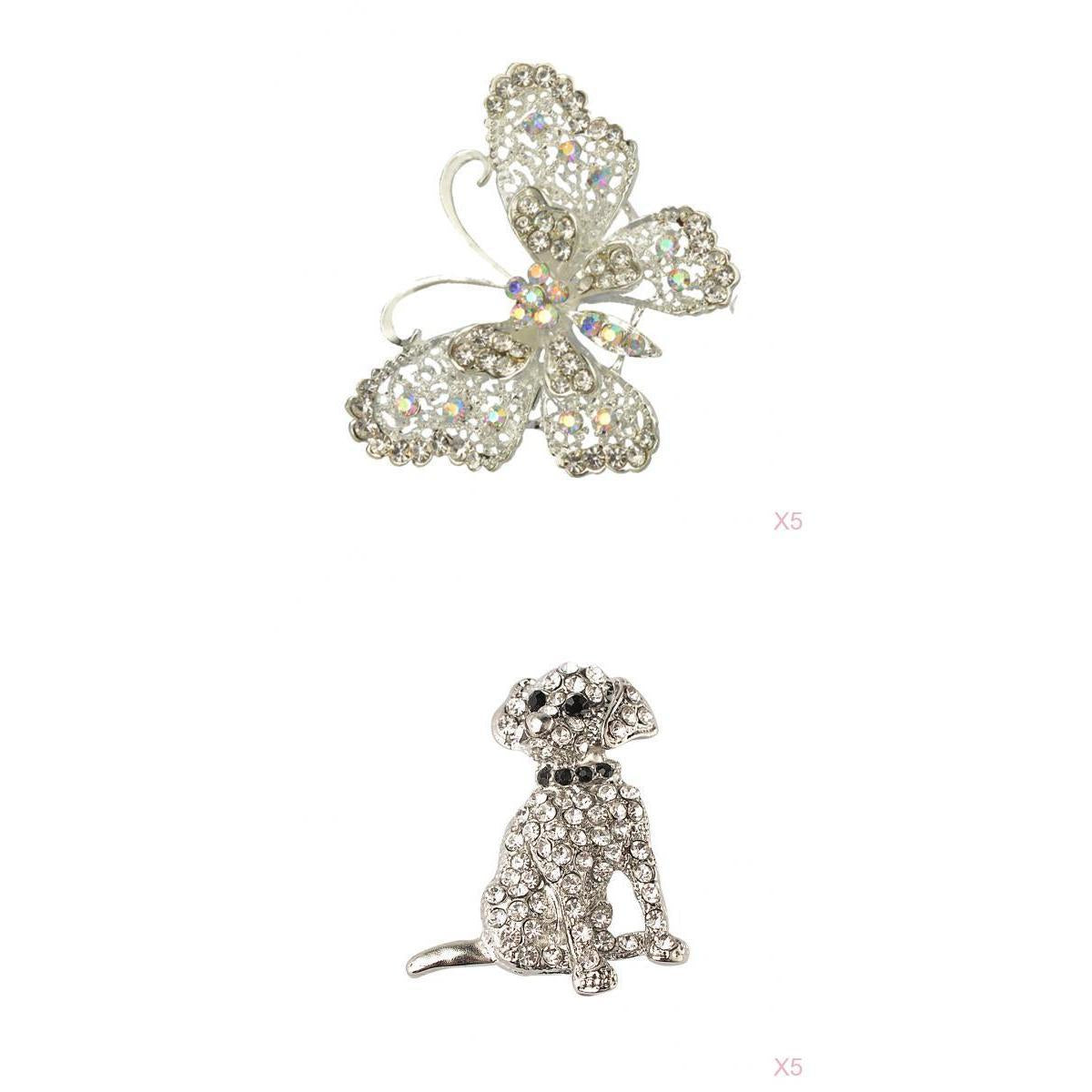 10 Pieces Vintage Animal Dog Brooch Crystal Butterfly Brooch Wedding Jewelry