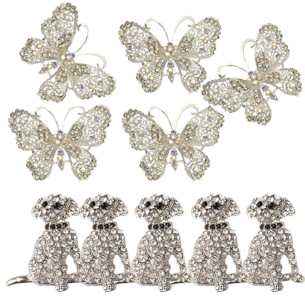10 Pieces Vintage Animal Dog Brooch Crystal Butterfly Brooch Wedding Jewelry