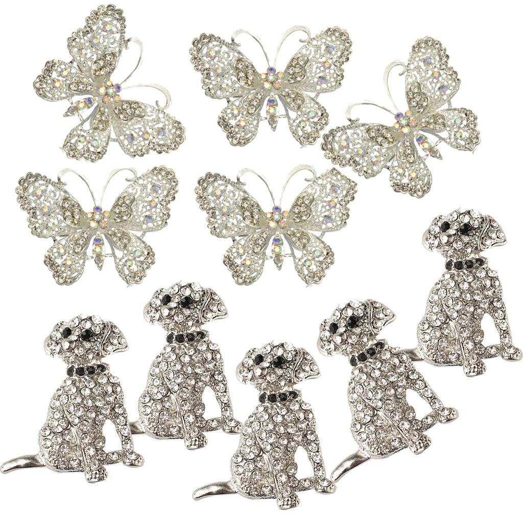 10 Pieces Vintage Animal Dog Brooch Crystal Butterfly Brooch Wedding Jewelry