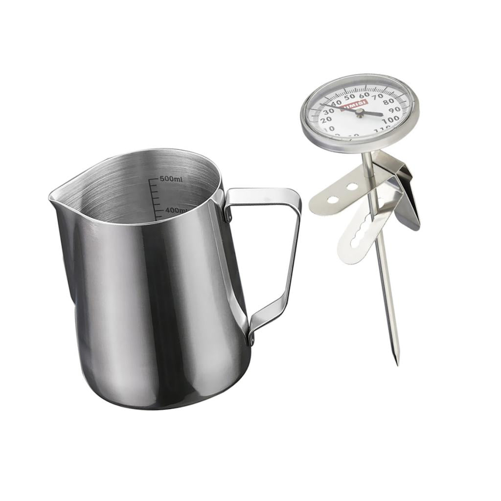 600ml Stainless Steel Coffee Frothing Milk Tea Latte Jug Scale + Thermometer