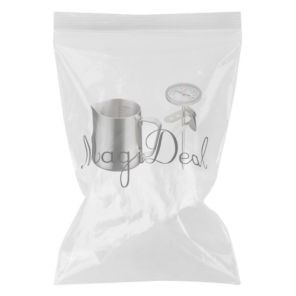 350ml Stainless Steel Coffee Frothing Milk Tea Latte Jug Scale + Thermometer