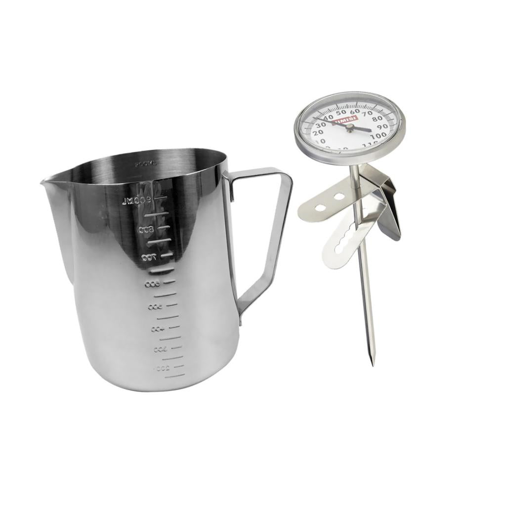 900ml Stainless Steel Coffee Frothing Milk Tea Latte Jug Scale + Thermometer