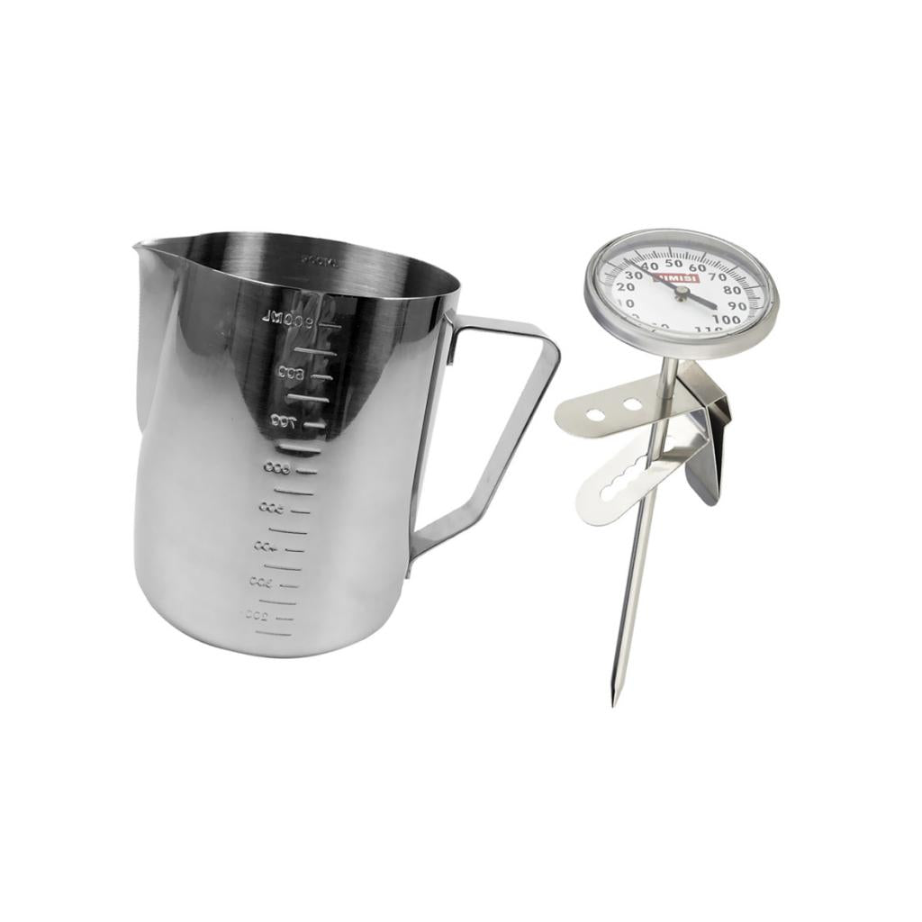 900ml Stainless Steel Coffee Frothing Milk Tea Latte Jug Scale + Thermometer