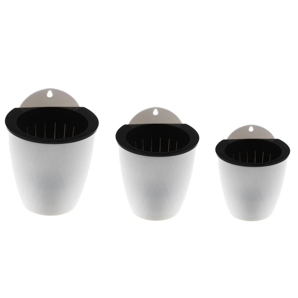 3 Sizes Garden Self-watering Plant Flower Pot Wall Hanging Planter White