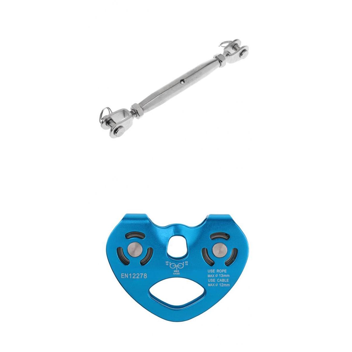 30KN Zip Line Cable Trolley Climbing Fast Speed Dual Pulley + Rigging Screw