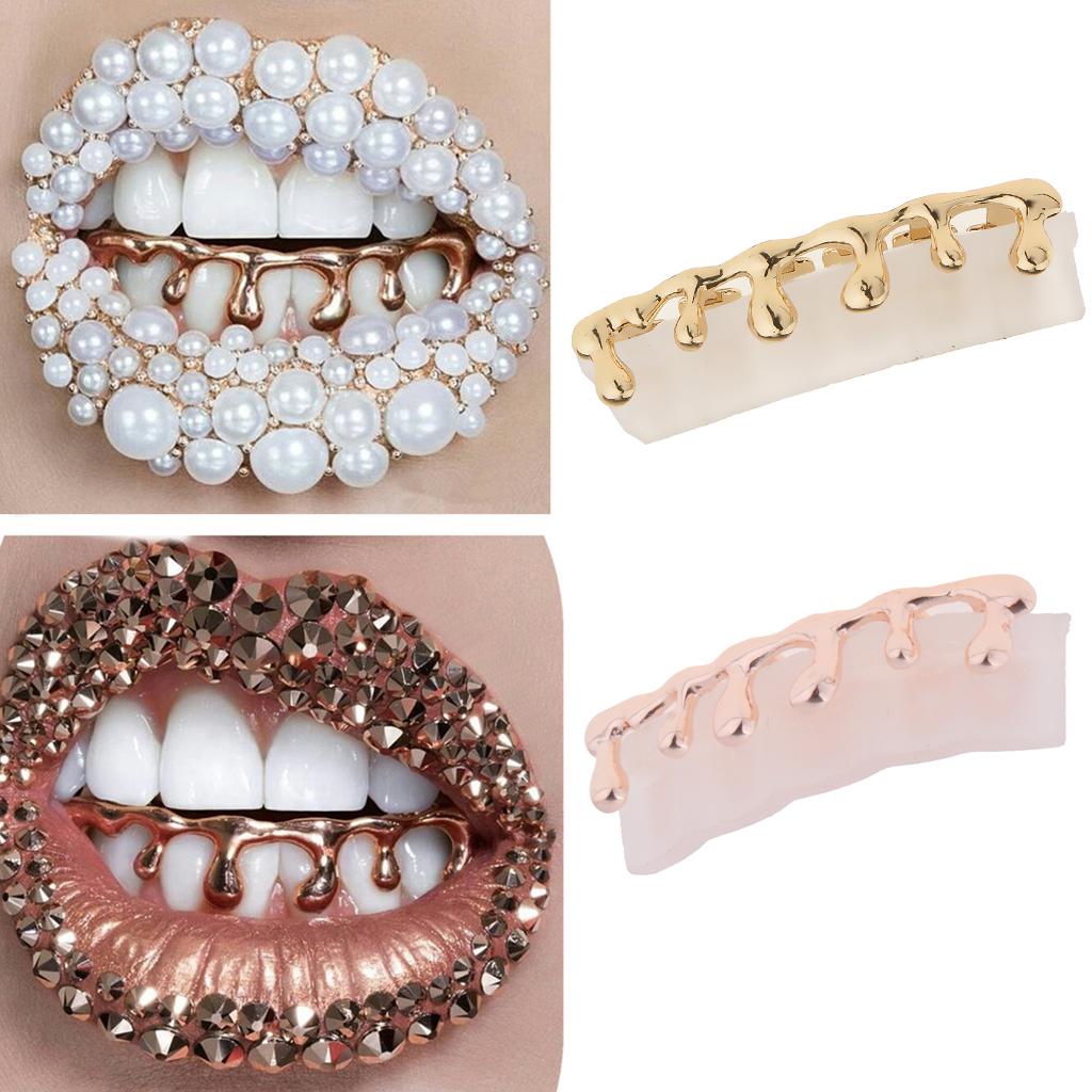 2 Pieces 18K Gold Plated Hip Hop Drip Teeth Caps Lower Bottom Set Cosplay
