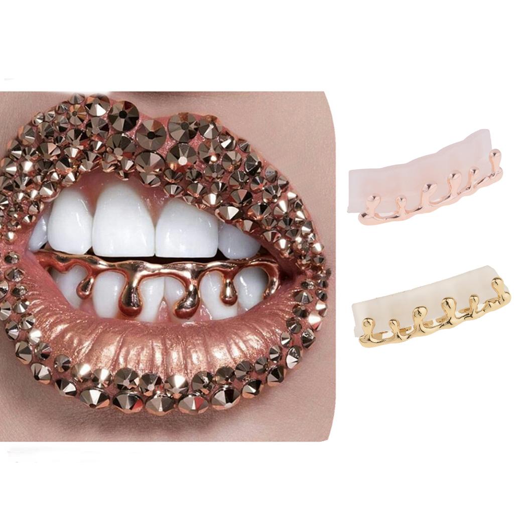 2 Pieces 18K Gold Plated Hip Hop Drip Teeth Caps Lower Bottom Set Cosplay