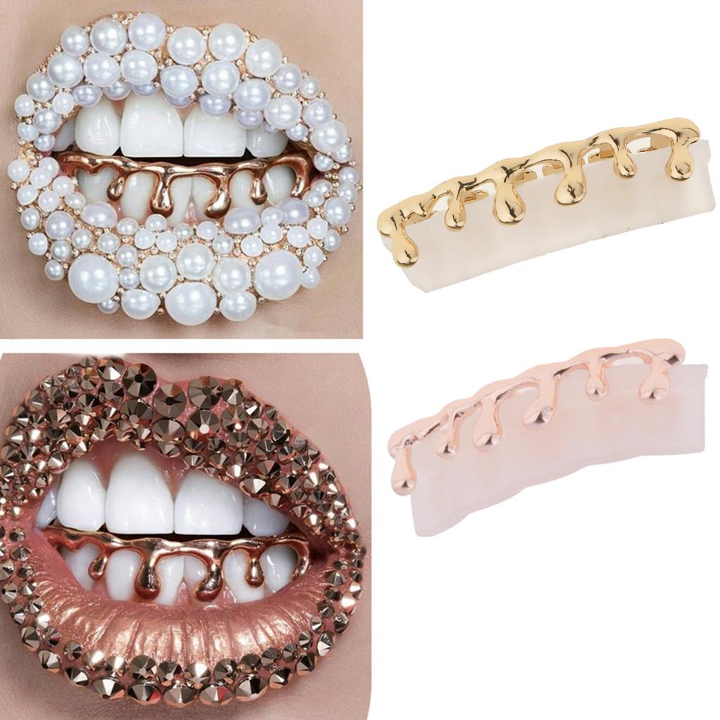 2 Pieces 18K Gold Plated Hip Hop Drip Teeth Caps Lower Bottom Set Cosplay