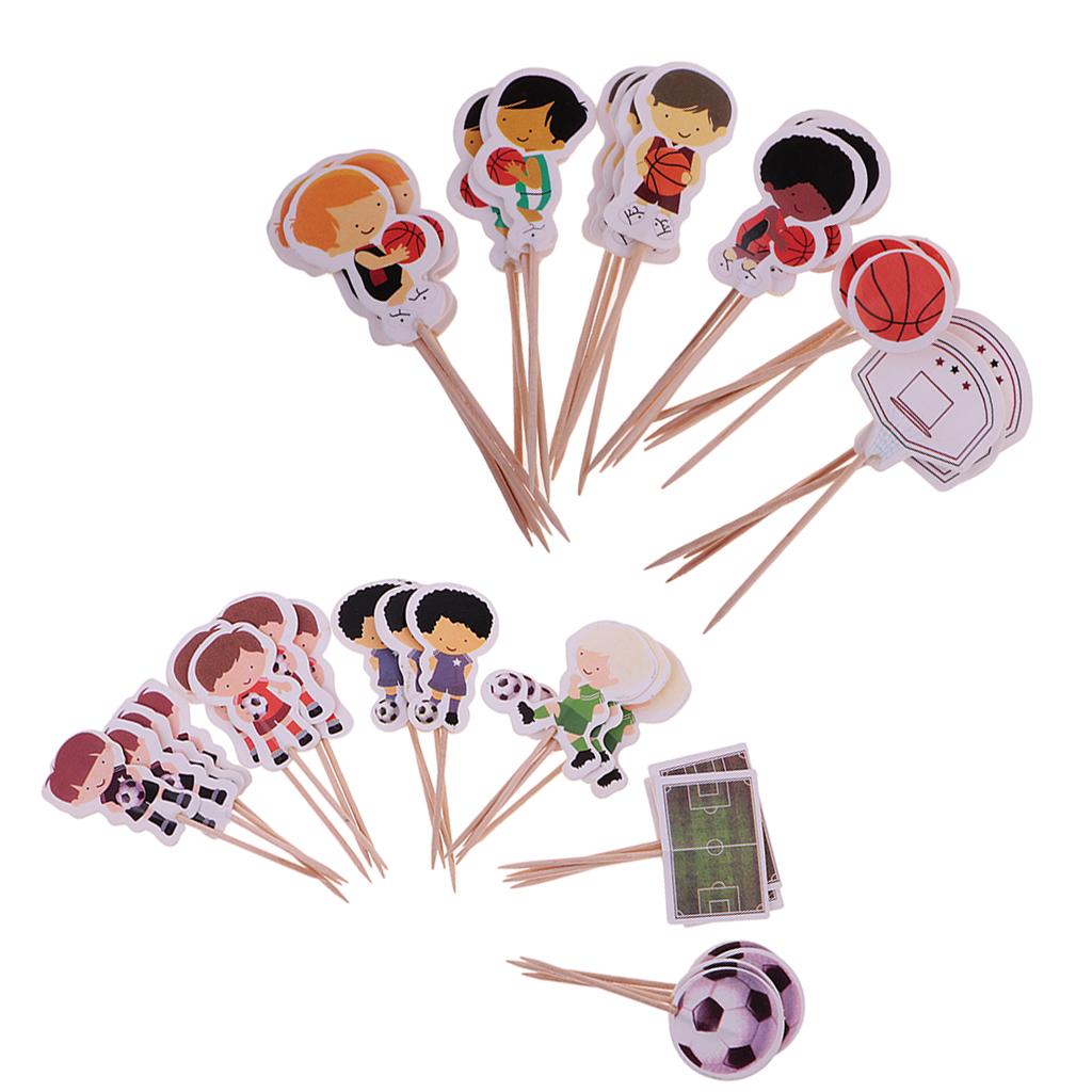 48pcs/Set Football Basketball Cupcake Picks Cake Toppers Party Decoration