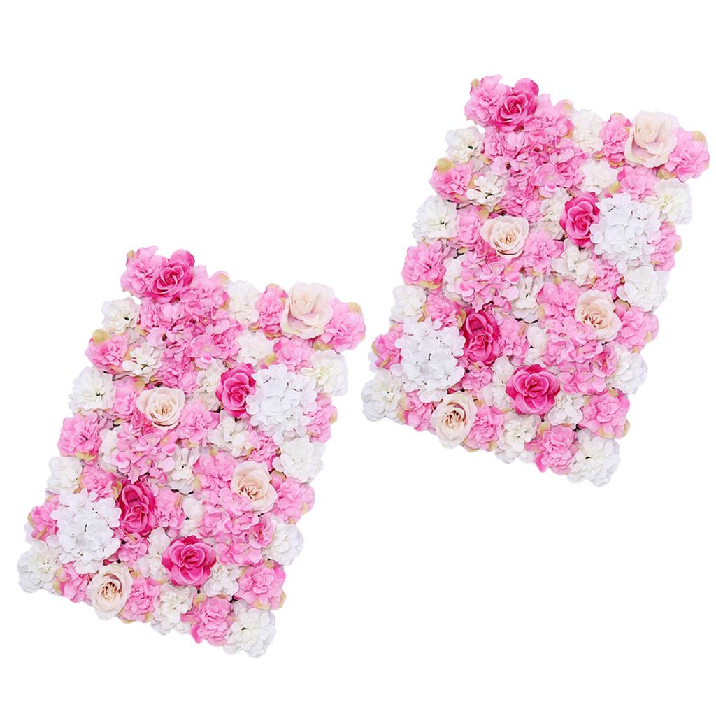 2Pcs Artificial Flower Wall Wedding Venue Flower Pillar Road Decor Hot Pink