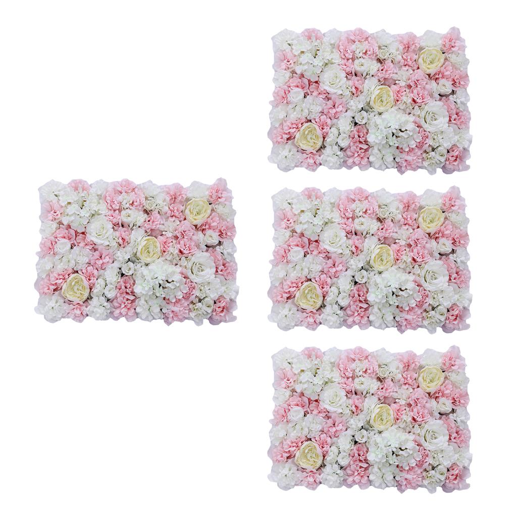 4Pieces Artificial Flower Wall Wedding Venue Flower Pillar Road Decor Pink