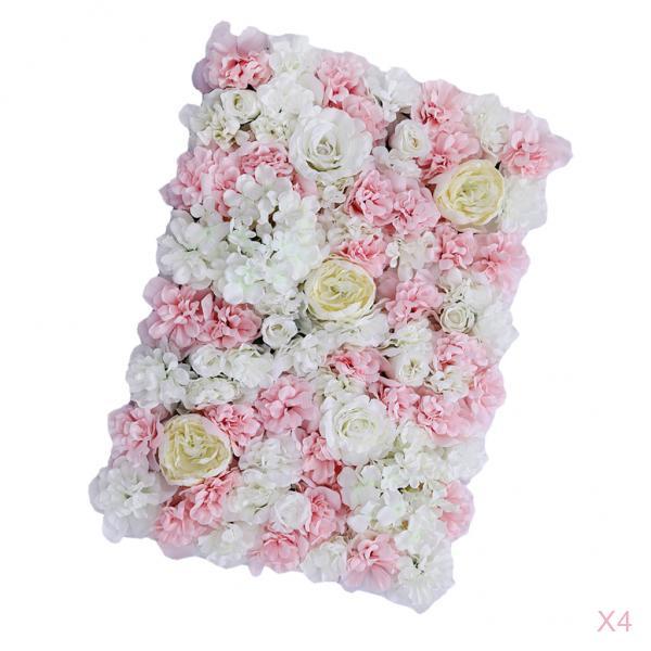 4Pieces Artificial Flower Wall Wedding Venue Flower Pillar Road Decor Pink