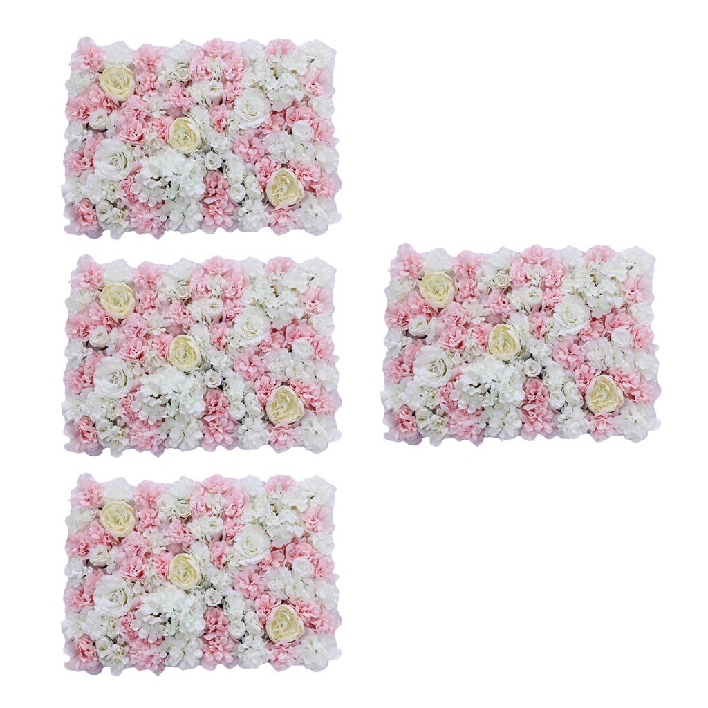 4Pieces Artificial Flower Wall Wedding Venue Flower Pillar Road Decor Pink