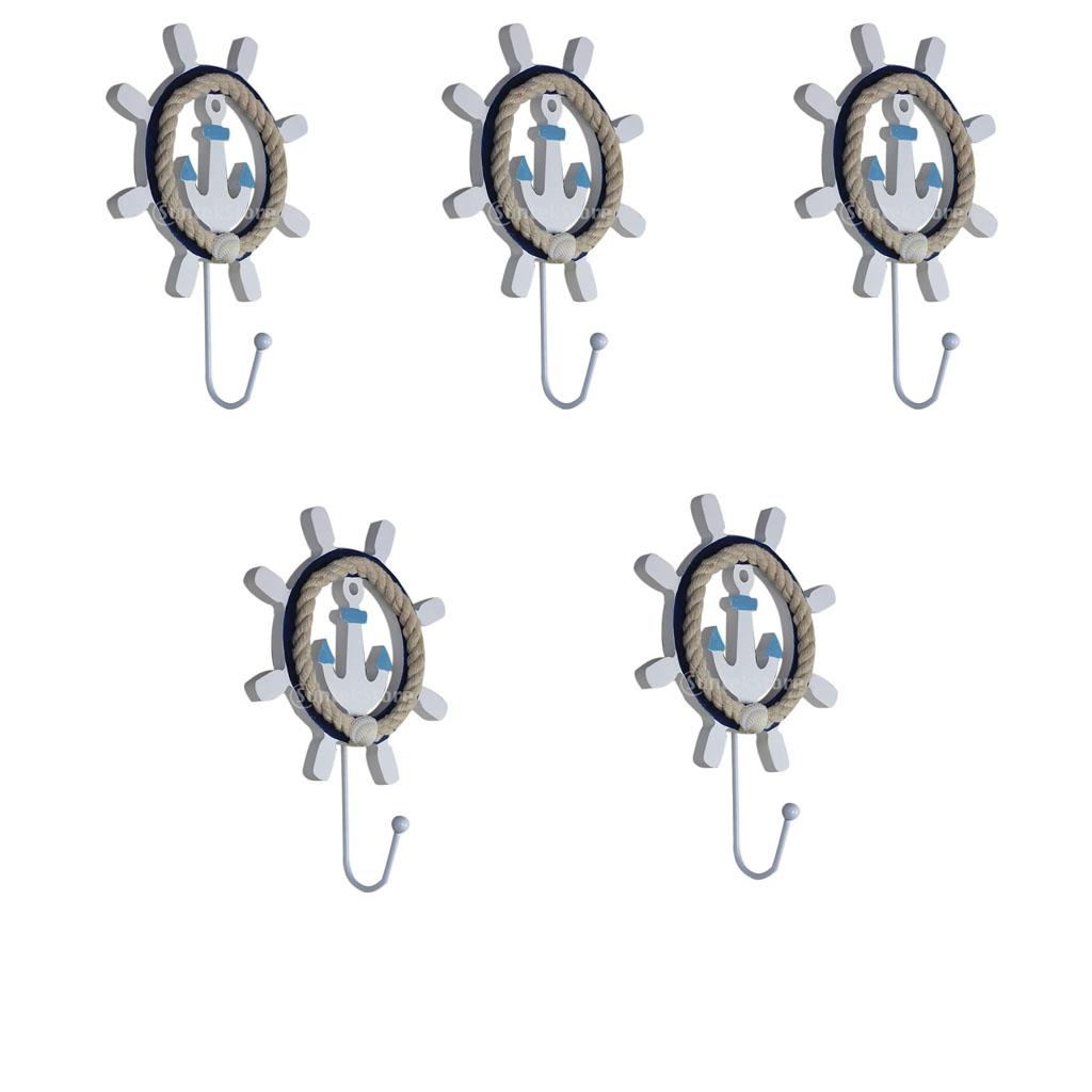 5Pieces Mediterranean Style Coat Hooks Wall Hanger Towel Hat Hooks Anchor