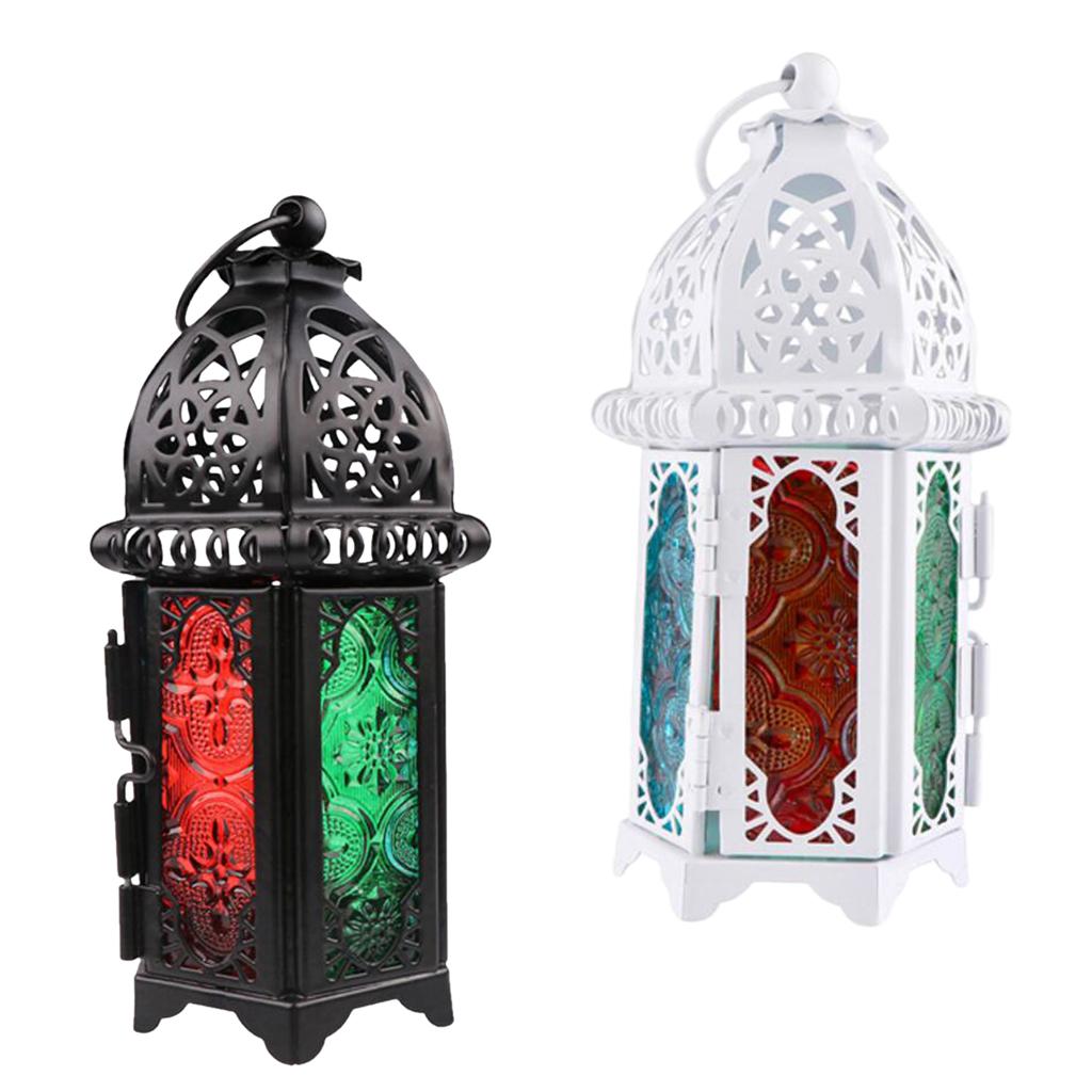 2 Pieces Candle Holder Moroccan Iron Chandelier Glass Votive Candle Lantern