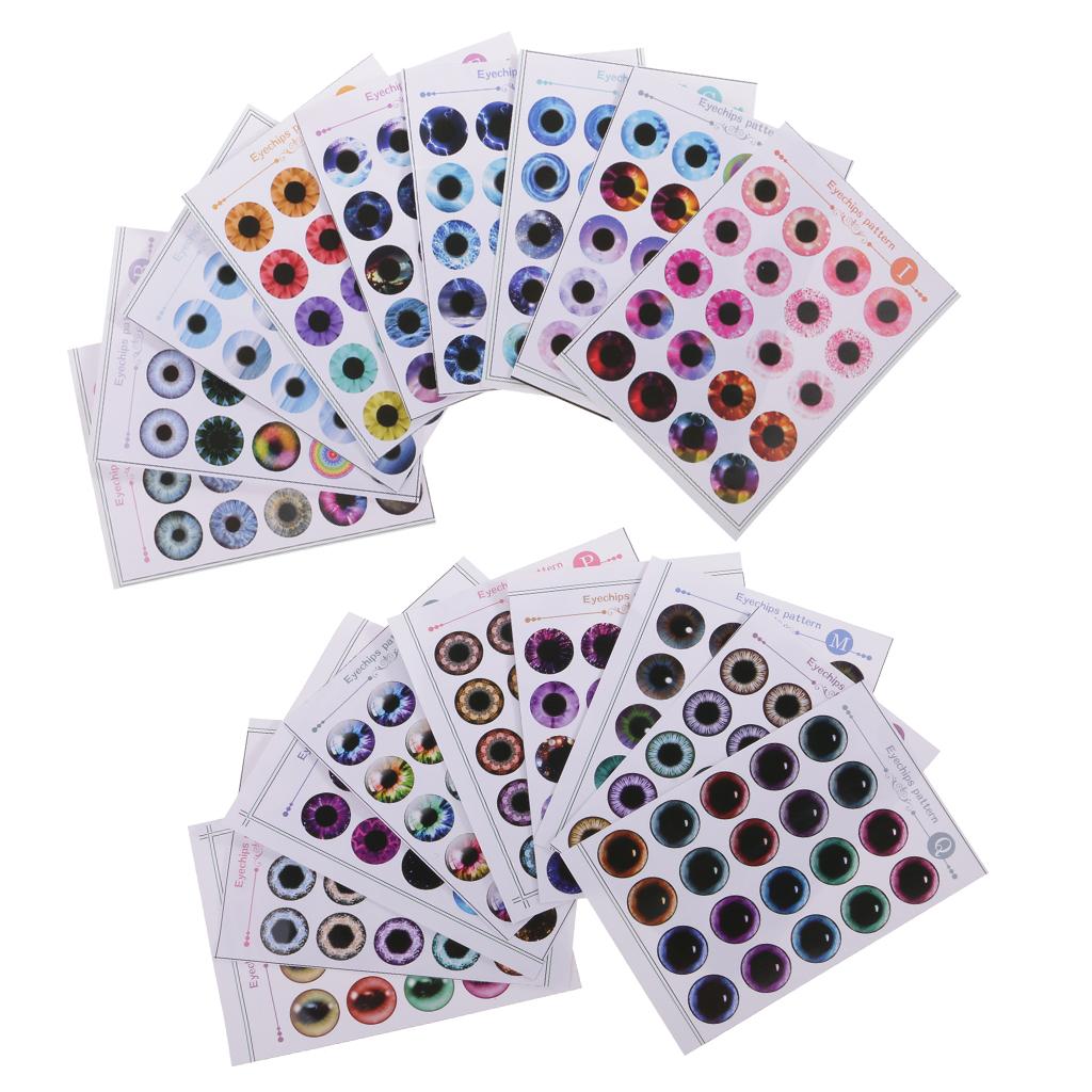 18 Sheets Doll Eyes Chips Pattern without UV Glue for 12'' Blythe Dolls A-R