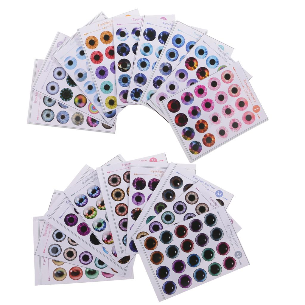 18 Sheets Doll Eyes Chips Pattern without UV Glue for 12'' Blythe Dolls A-R