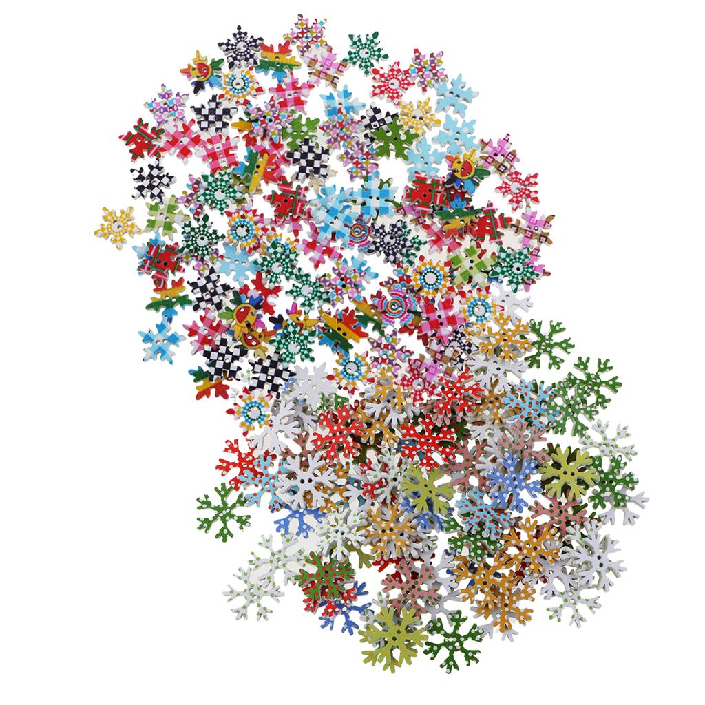 200 Pieces Assorted Snowflake Wooden Button for Scrapbooking Xmas Decoration