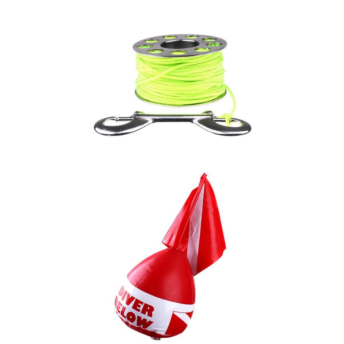 31m Scuba Spool Finger Reel with Bolt Snap+ Diving Flag with Inflatable Buoy