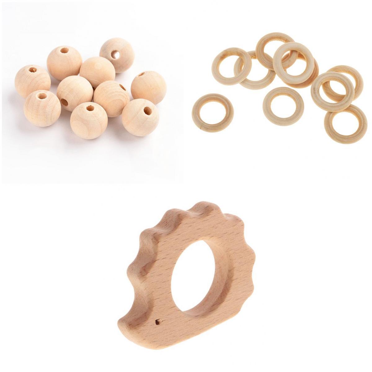61 Pieces Hedgehog Shape Wood Teether Teething Rings DIY Craft Wooden Beads