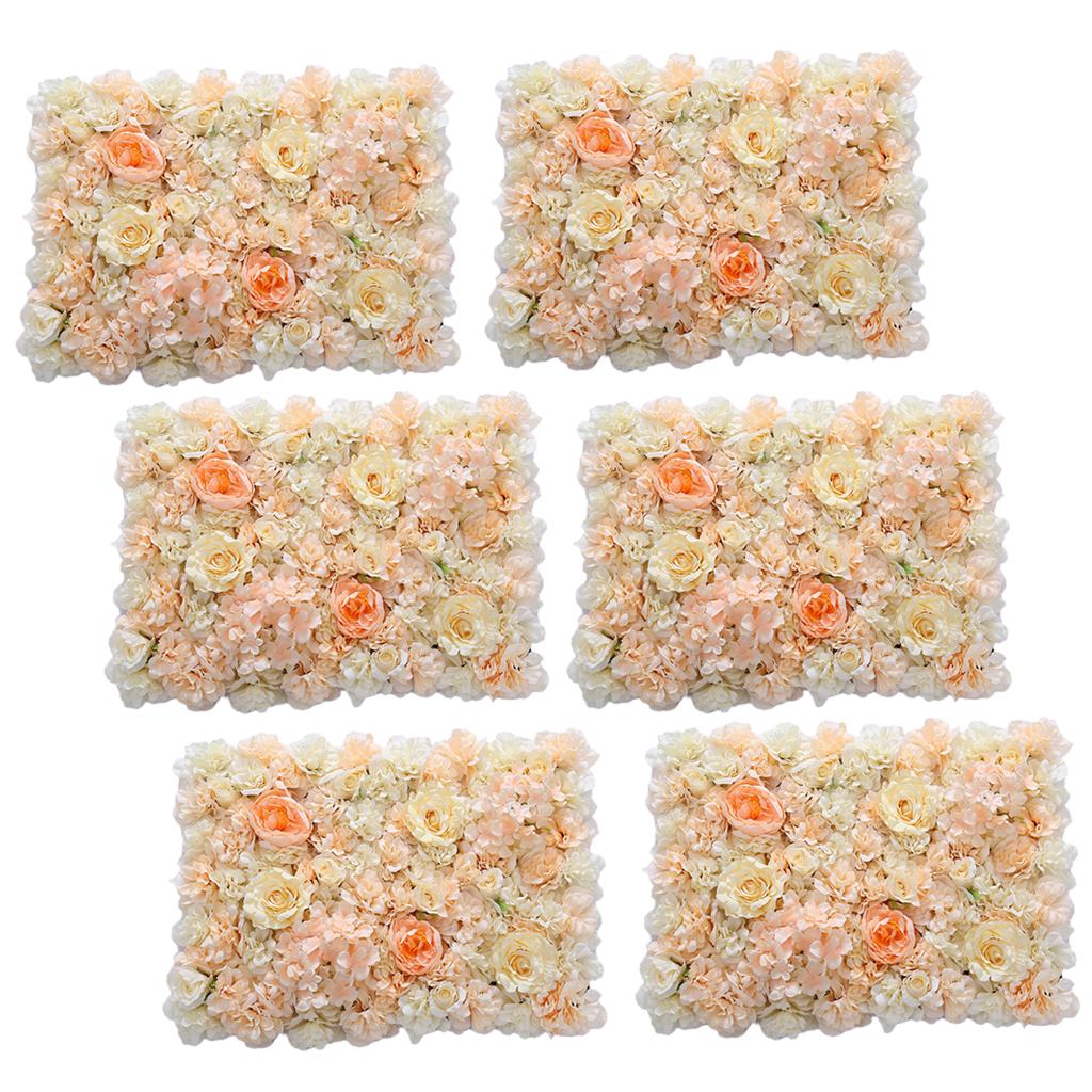 6 Pieces Artificial Flower Wall Panel Wedding Venue Flower Decor Orange