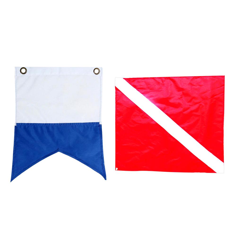 2 Pieces Nylon Diver-Down Boat Flag, Scuba Dive Flag Marker Banner Red Blue