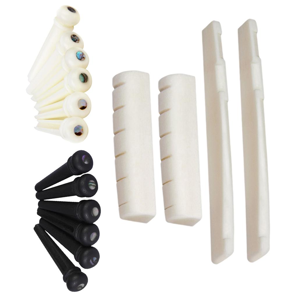6 String Acoustic Folk Guitar Saddle Nut with Bone & PP Bridge Pins Set