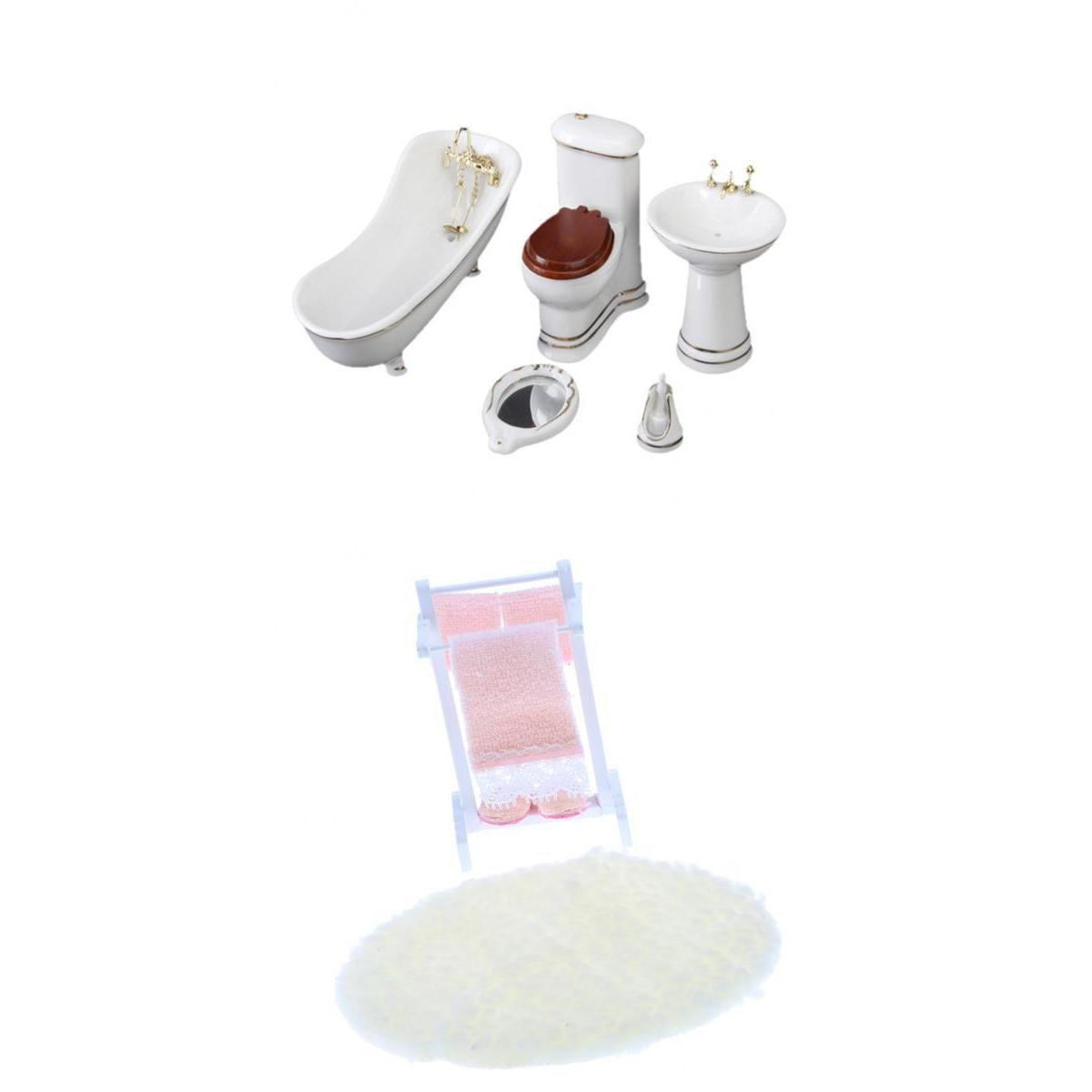 1/12 Dollhouse Miniature Furniture Bathroom Set Decoration Kit