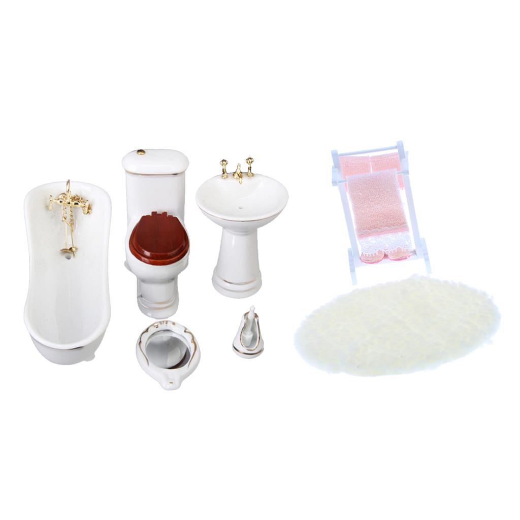 1/12 Dollhouse Miniature Furniture Bathroom Set Decoration Kit