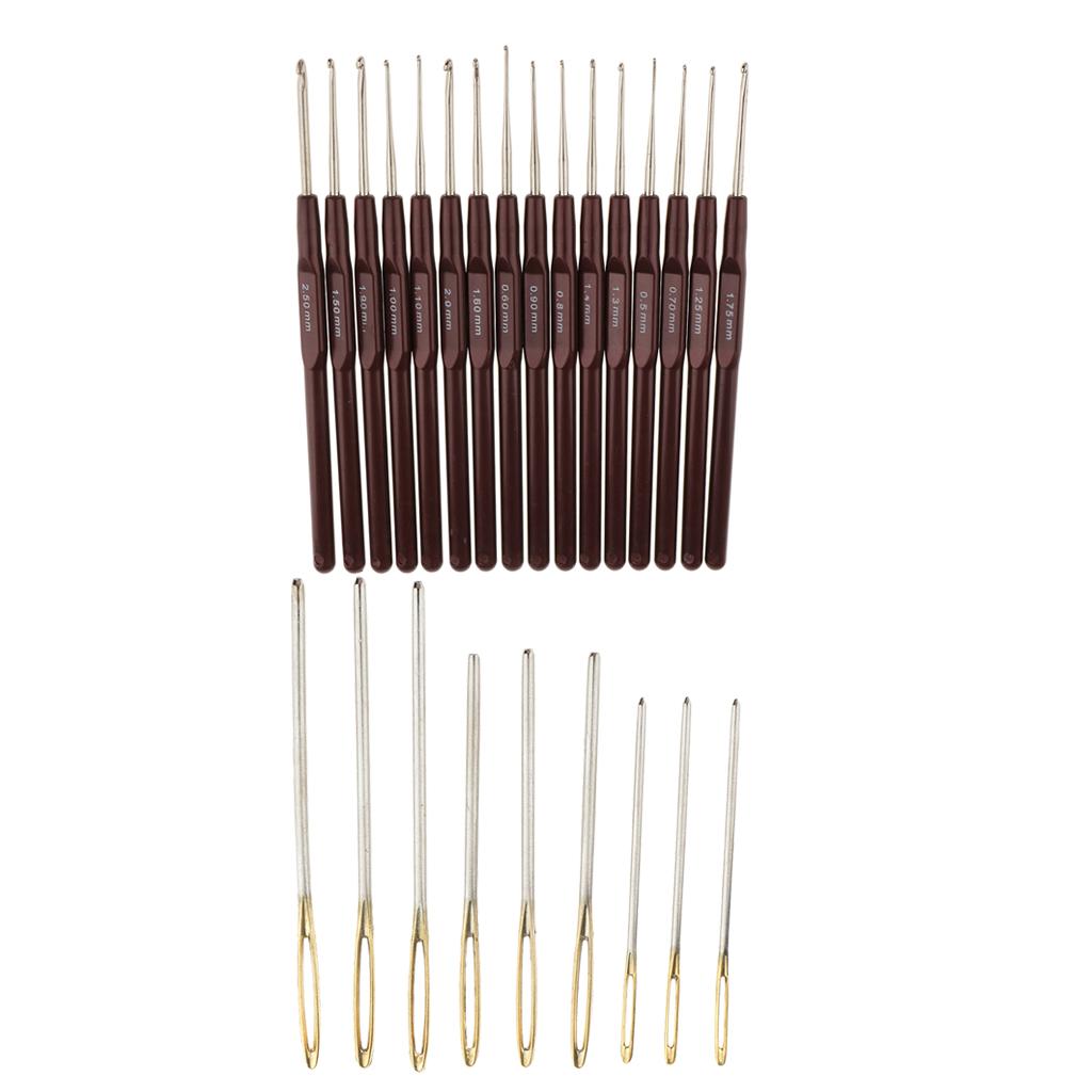 16 Sizes Aluminium Crochet Hook Needle Set with 9pcs Large-eye Blunt Needles