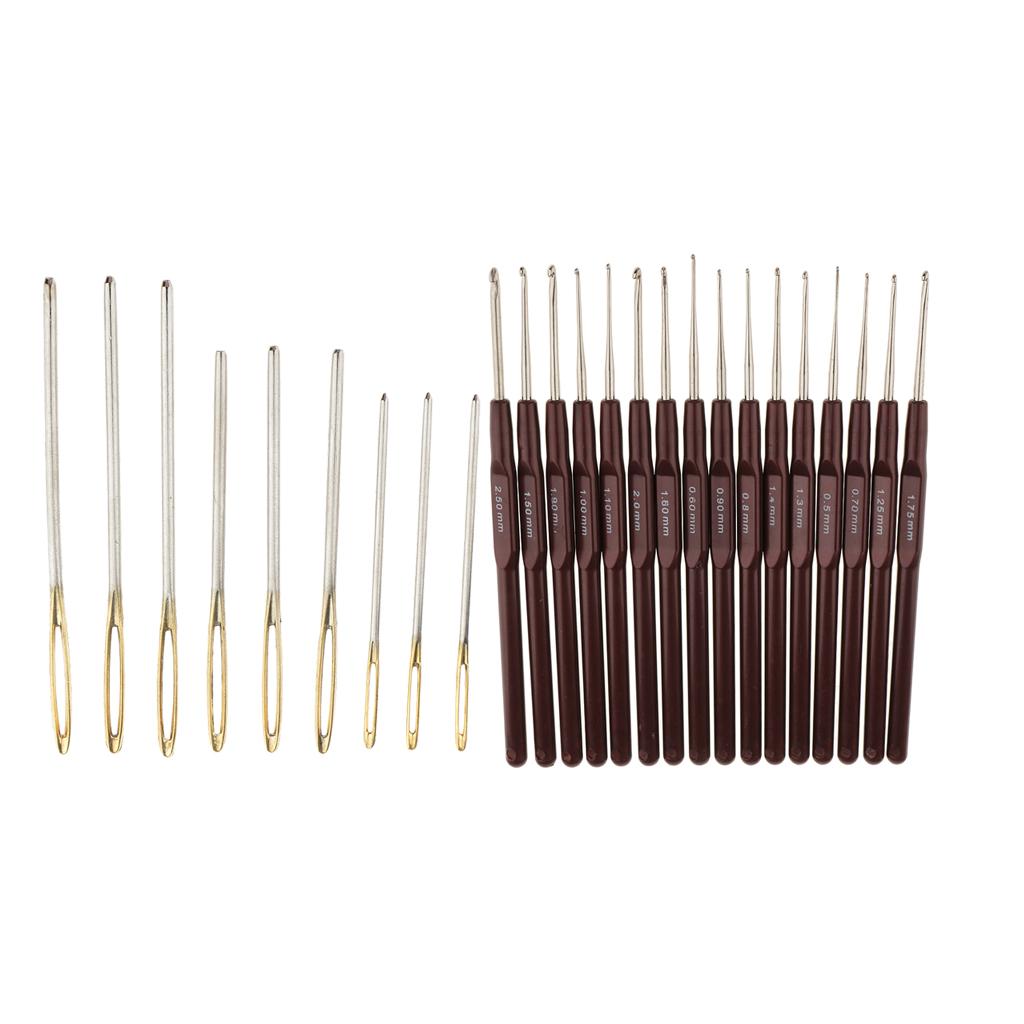 16 Sizes Aluminium Crochet Hook Needle Set with 9pcs Large-eye Blunt Needles