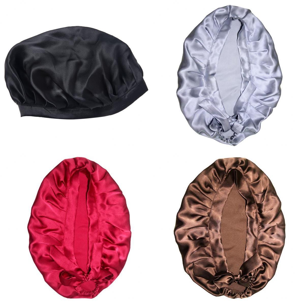 4 Pieces Women Pure Silk Sleep Hats Wrap Night Cap Hair Care Bonnet