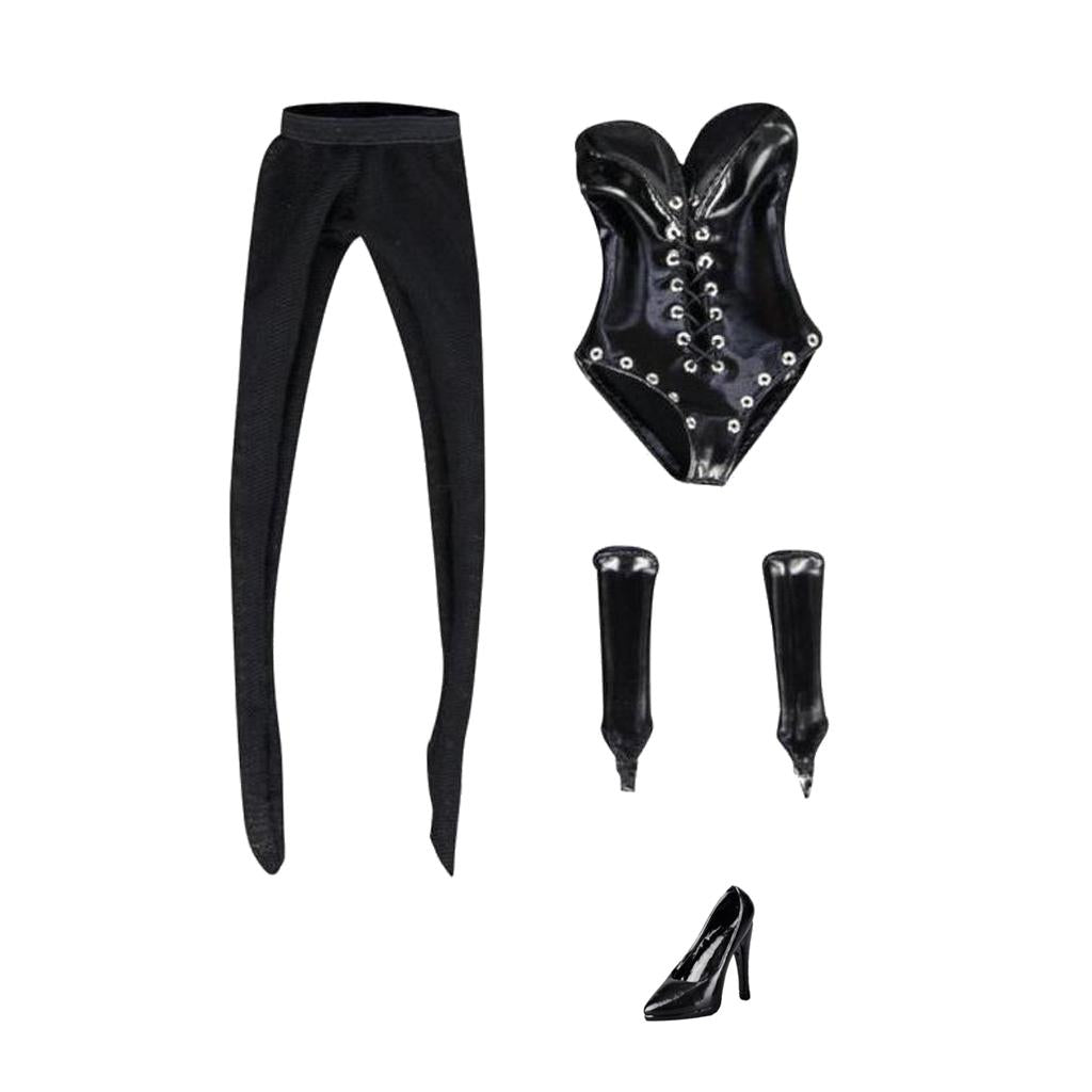 1/6 Black Lace Up Teddy Lingerie Set High Heels for 12 Female Action Figure"