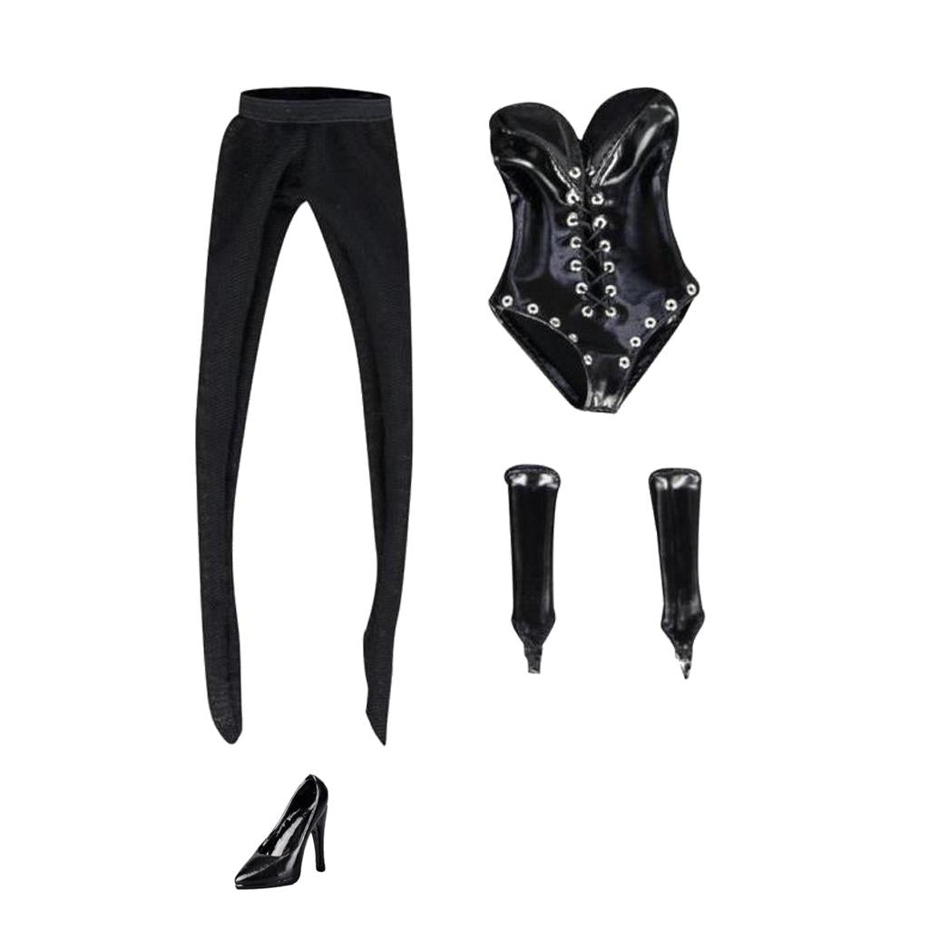 1/6 Black Lace Up Teddy Lingerie Set High Heels for 12 Female Action Figure"