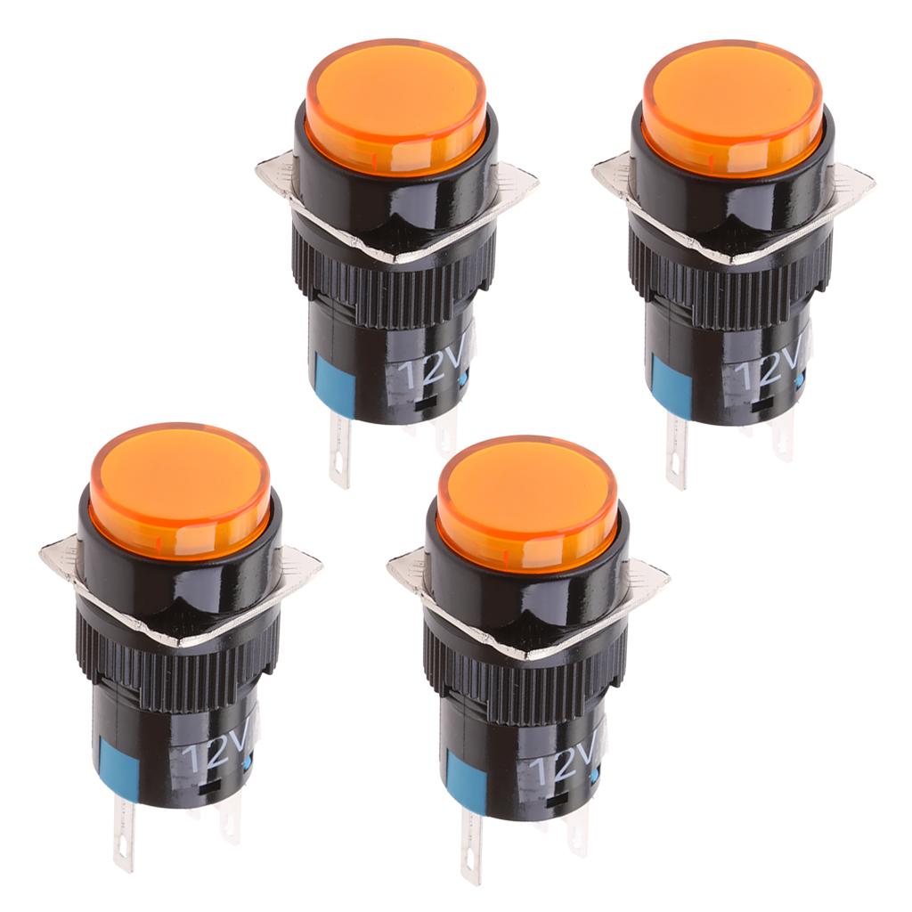 4 Pieces Self Reset Momentary Push Button Power Switch with Light yellow