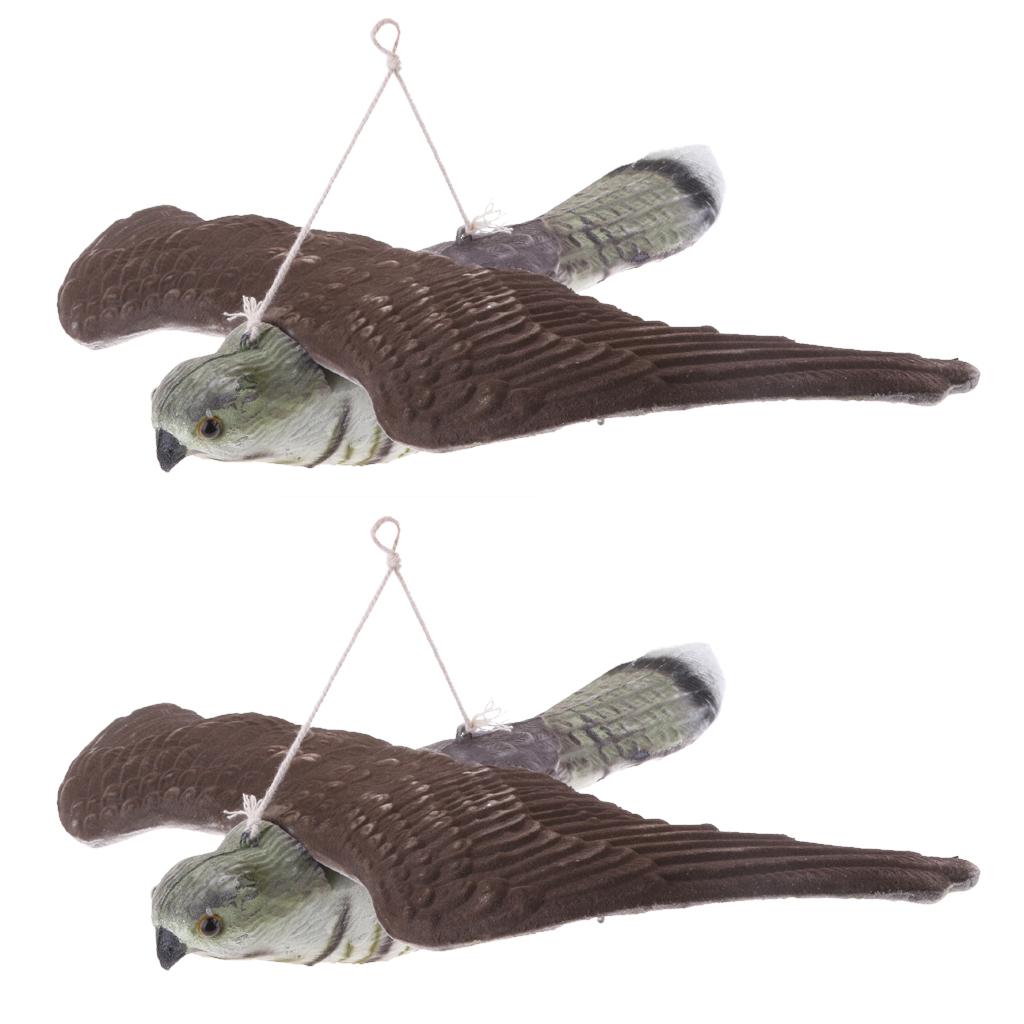 2 Realistic Flying Bird Hawk Decoy Pest Control Garden Yard Scarer Scarecrow