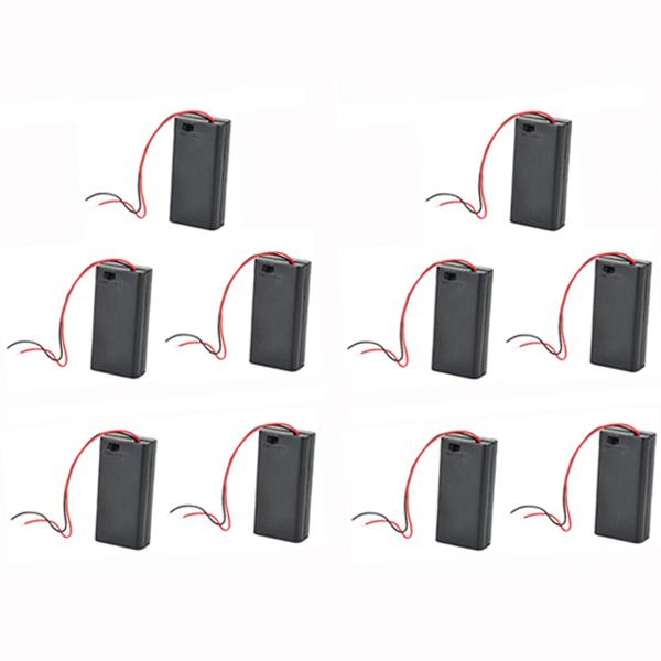 10Pcs 9V PP3 Enclosed Battery Holder Box ON/OFF Switch with Wires