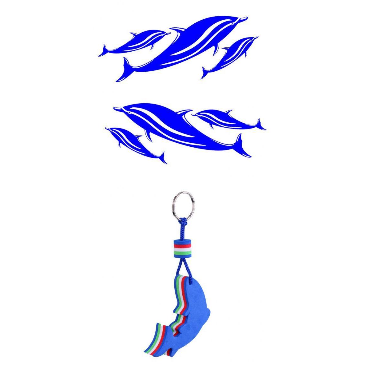 2 Pieces Kayak Dolphin Vinyl Decals Stickers + Floating Key Chain Key Ring