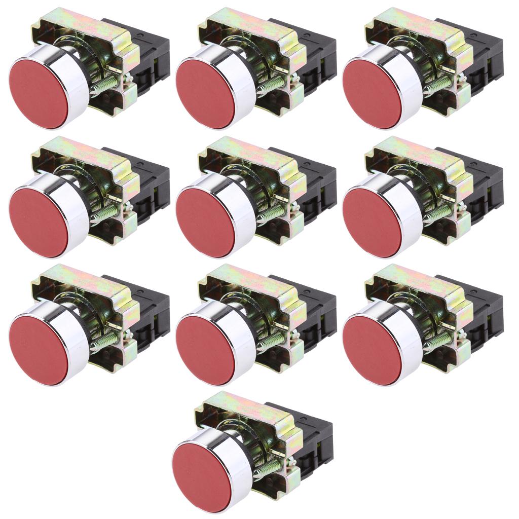 10 Pieces Red Momentary Self-Reset Flush Push Button Switch 1 NC N/C 22mm