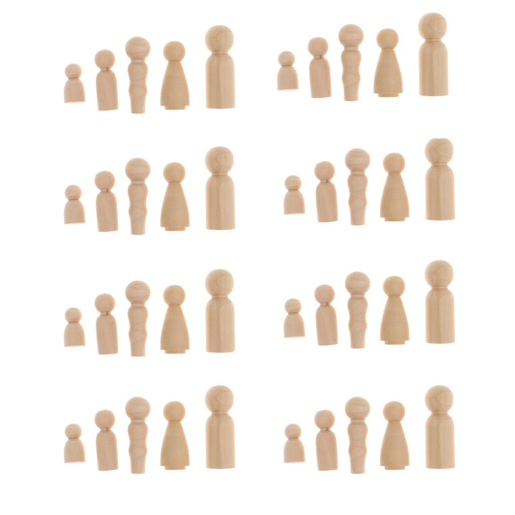 40Pcs Wooden Peg Dolls Little Family People Peg Doll DIY Craft Kids Toy Gift
