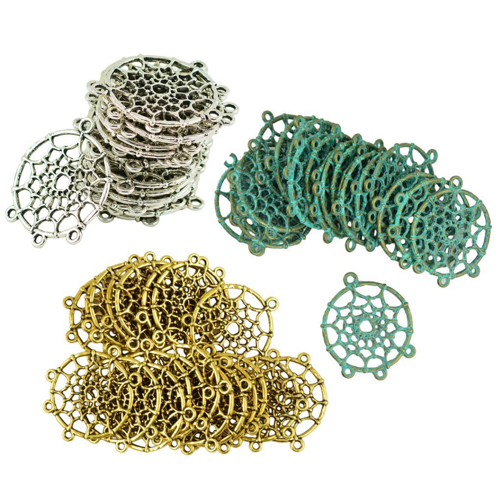 60pcs Retro Indian Dream Cather Pendants DIY Necklace Making Connectors DIY
