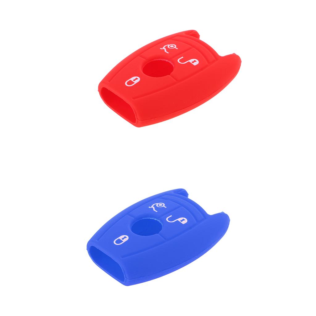Car Silicone Key Fob 3 Button Case Cover Skin for Benz C200 Blue and Red