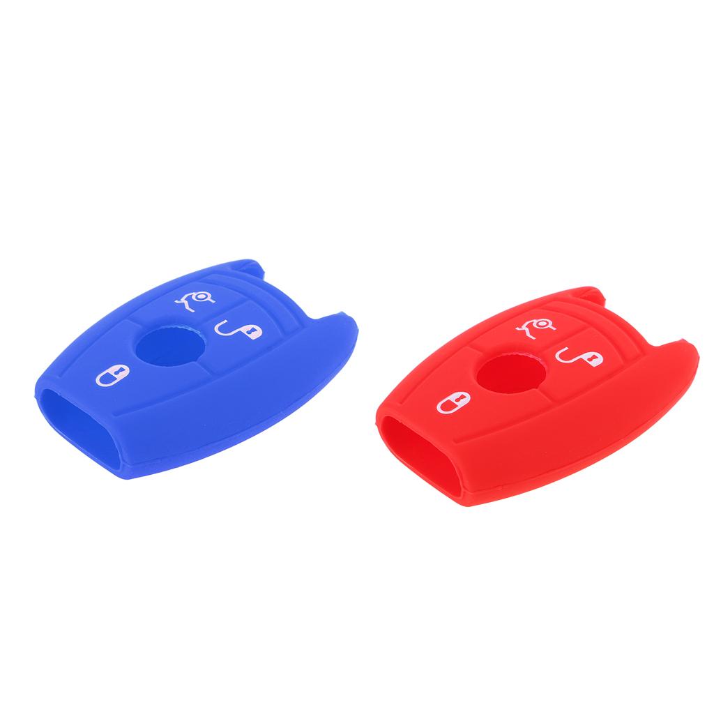Car Silicone Key Fob 3 Button Case Cover Skin for Benz C200 Blue and Red