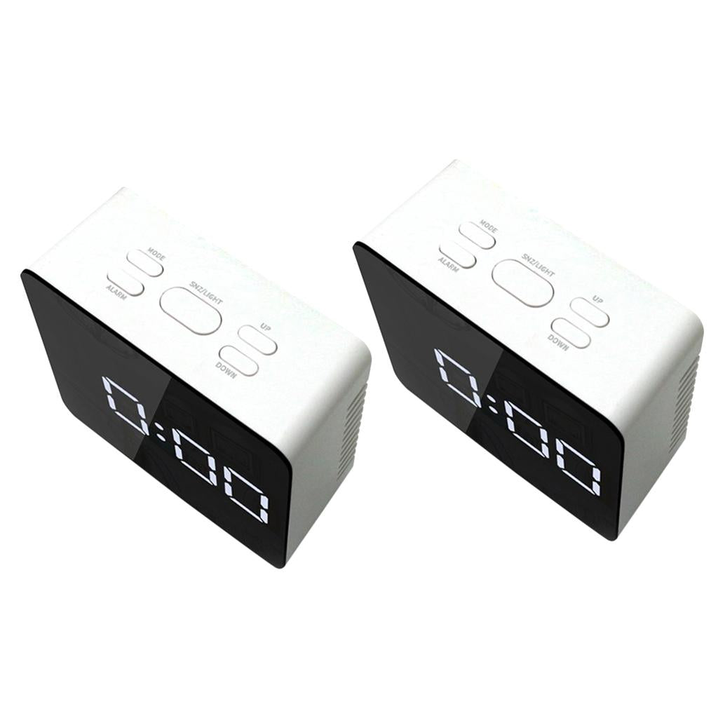 2Pieces Portable Mirror Alarm Clock Night Light Digital Alarm Clock Square