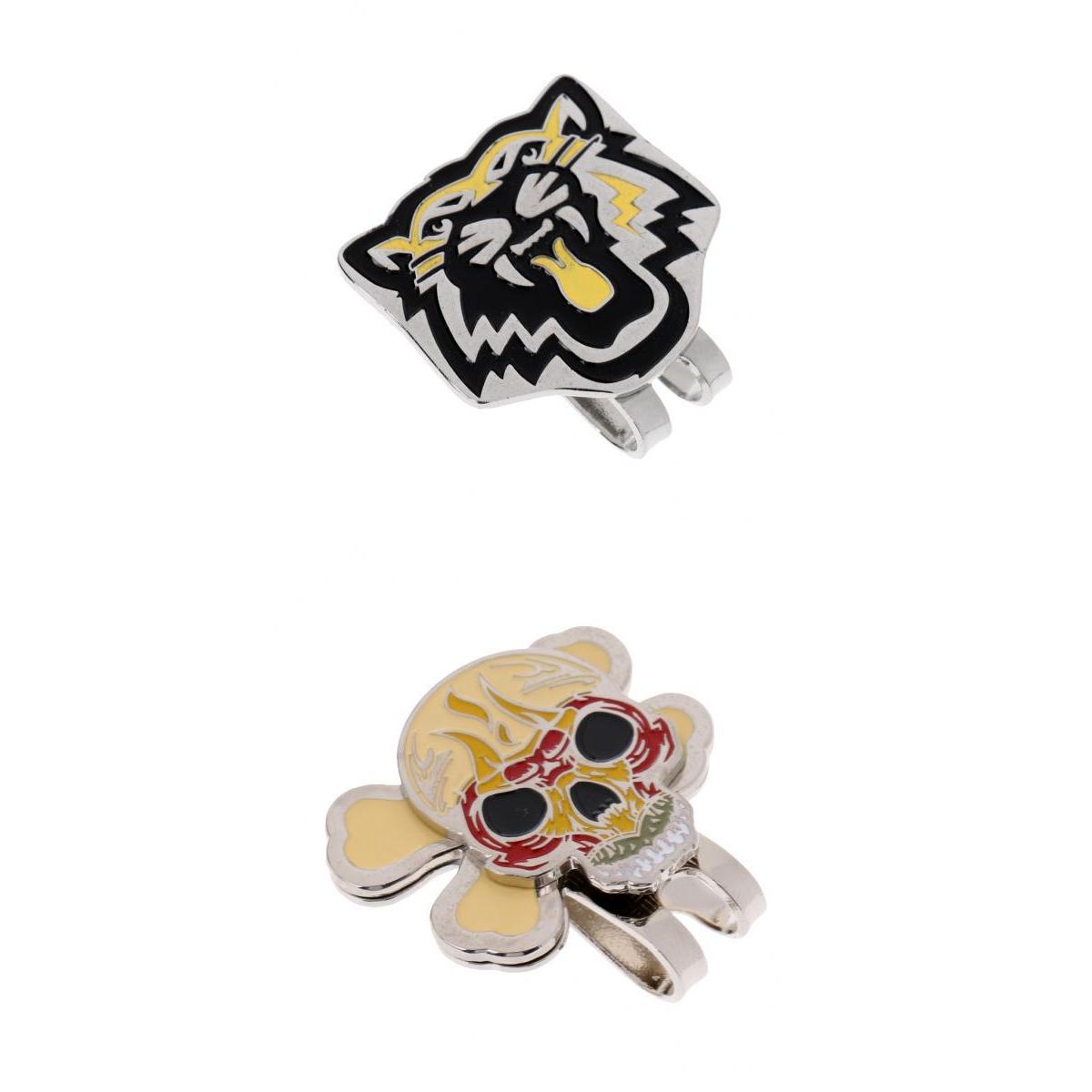 2 Pieces Alloy Tiger Skull Magnetic Hat Cap Visor Clip Golf Ball Marker Gift