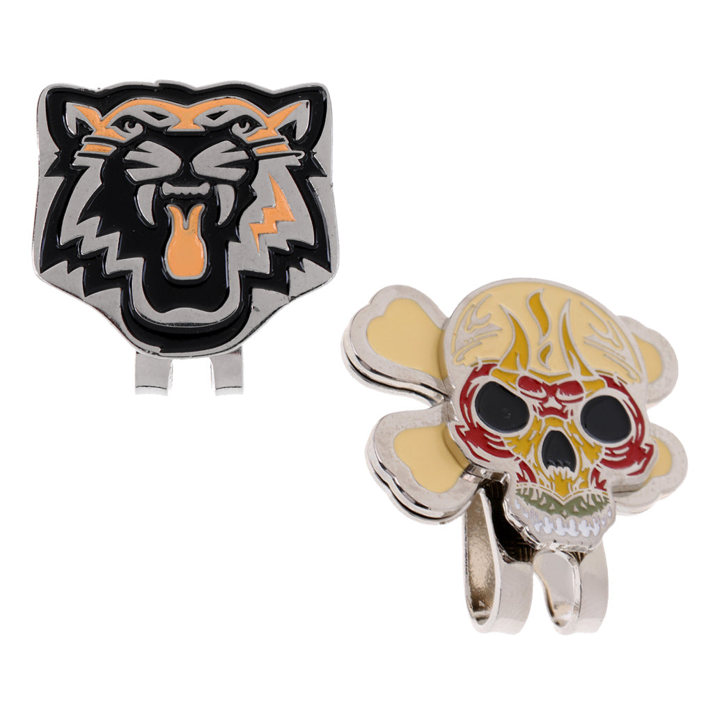 2 Pieces Alloy Tiger Skull Magnetic Hat Cap Visor Clip Golf Ball Marker Gift