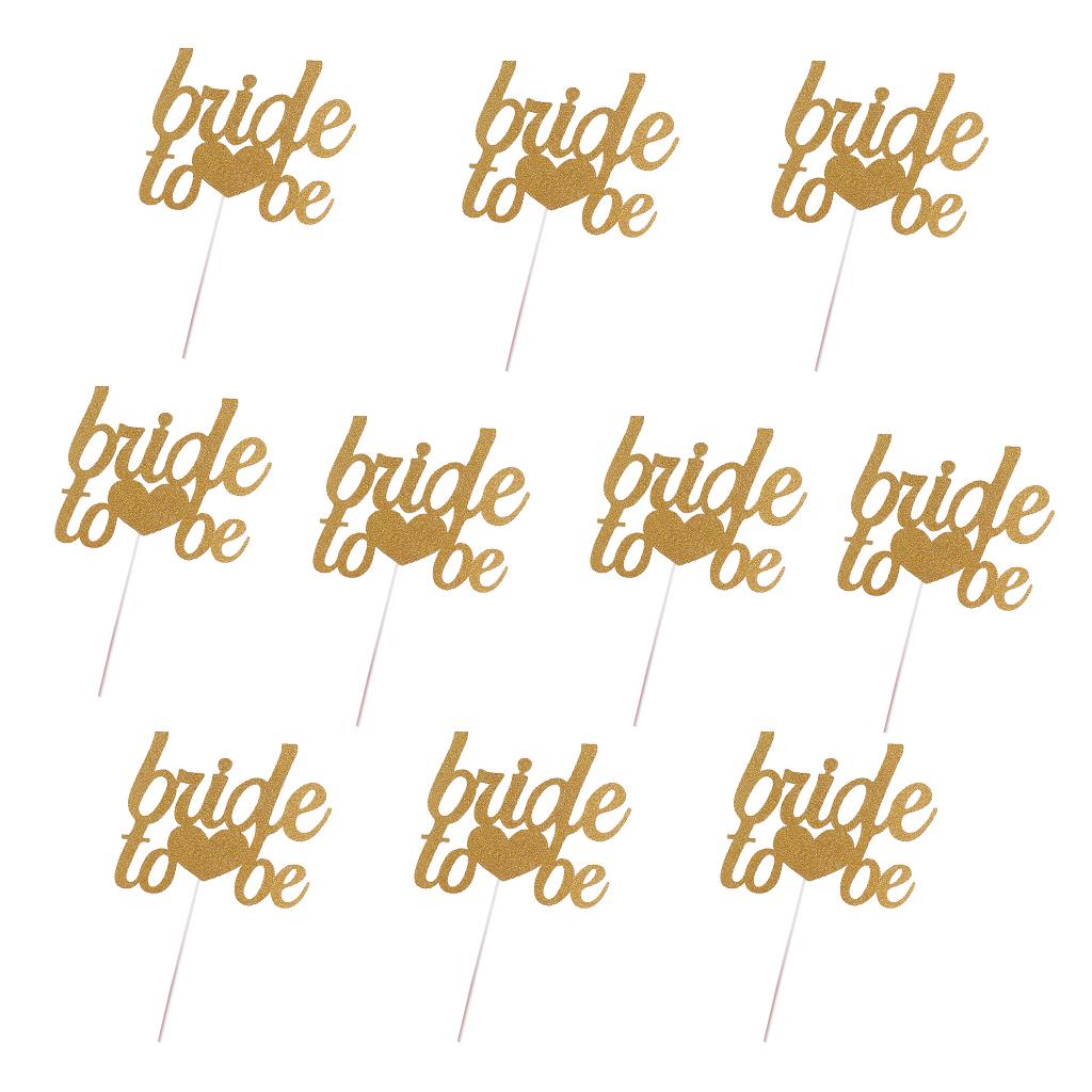 10 Pieces Bride To Be Glitter Cake Topper Wedding Bride Shower Cupcake Picks